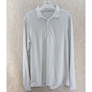 Lululemon Men Long Sleeve Striped Polo Shirt Light Gray Athletic Size Small